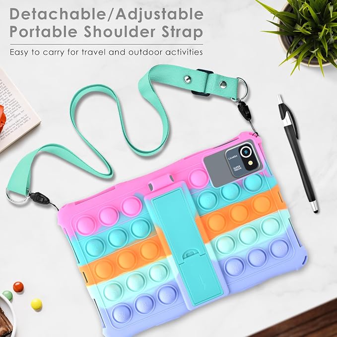 DETUOSI 11 inch Tablet Case Compatible with COLORROOM Android 14 AOCWEI X800 with Shoulder Strap and Stylus Pen Multi-Angle Protective Cover for TECLAST P50 Dazzling Dark Blue