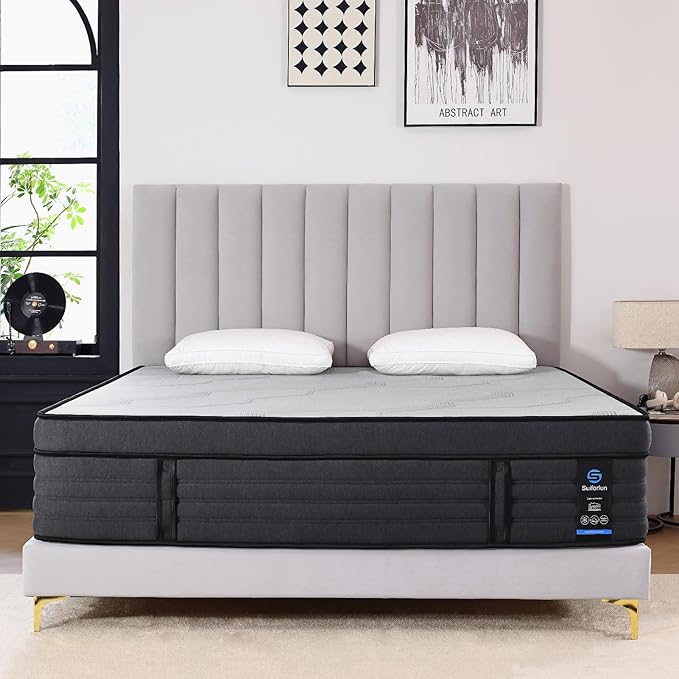 Suiforlun 15" Full Mattress, Gel & Bamboo Charcoal Infused Memory Foam, Medium Euro Top Hybrid Pocket Spring Mattress for Restful Sleep, Enhanced Pressure Relief and Edge Support, 120 Nights Trial