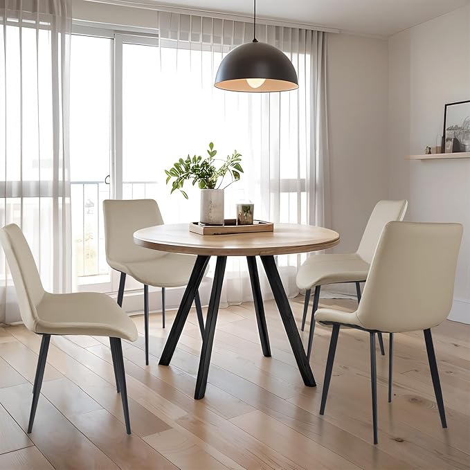 Dining Chairs, Modern PU Leather Dining Room Chair with Sturdy Metal Legs, Upholstered Seat Dinner Chairs Accent Side Chairs for Indoor Kitchen Living Room (Tan, Set of 8)