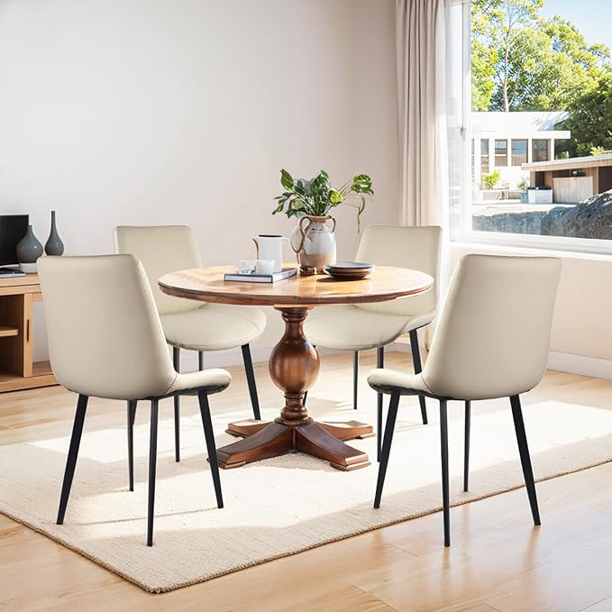 Dining Chairs, Modern PU Leather Dining Room Chair with Sturdy Metal Legs, Upholstered Seat Dinner Chairs Accent Side Chairs for Indoor Kitchen Living Room (Light Grey, Set of 8)
