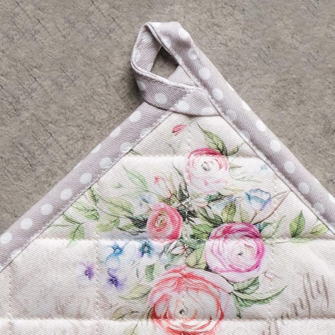 Maison d' Hermine Pot Holders 100% Cotton Heat Resistant Potholders 8" x 8" Hot Pads with Loop BBQ, Cooking, Baking, Grilling, Kitchen, Handling Hot Pans Spring/Summer (Pack of 1, Champ De Mars)
