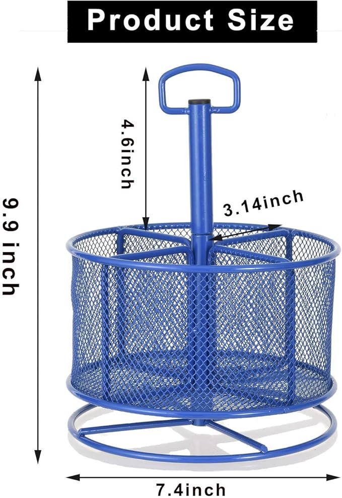 Marbrasse Mesh Desk Organizer, 360-Degree Rotating Multi-Functional Pen Holder, 4 Compartments Desktop Stationary Organizer, Home Office Art Supply Storage Box Caddy (Blue)