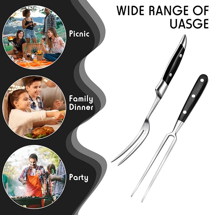 Chengu 2 Pcs Carving Fork, 12 Inch Stainless Steel Meat Carving Serving Set