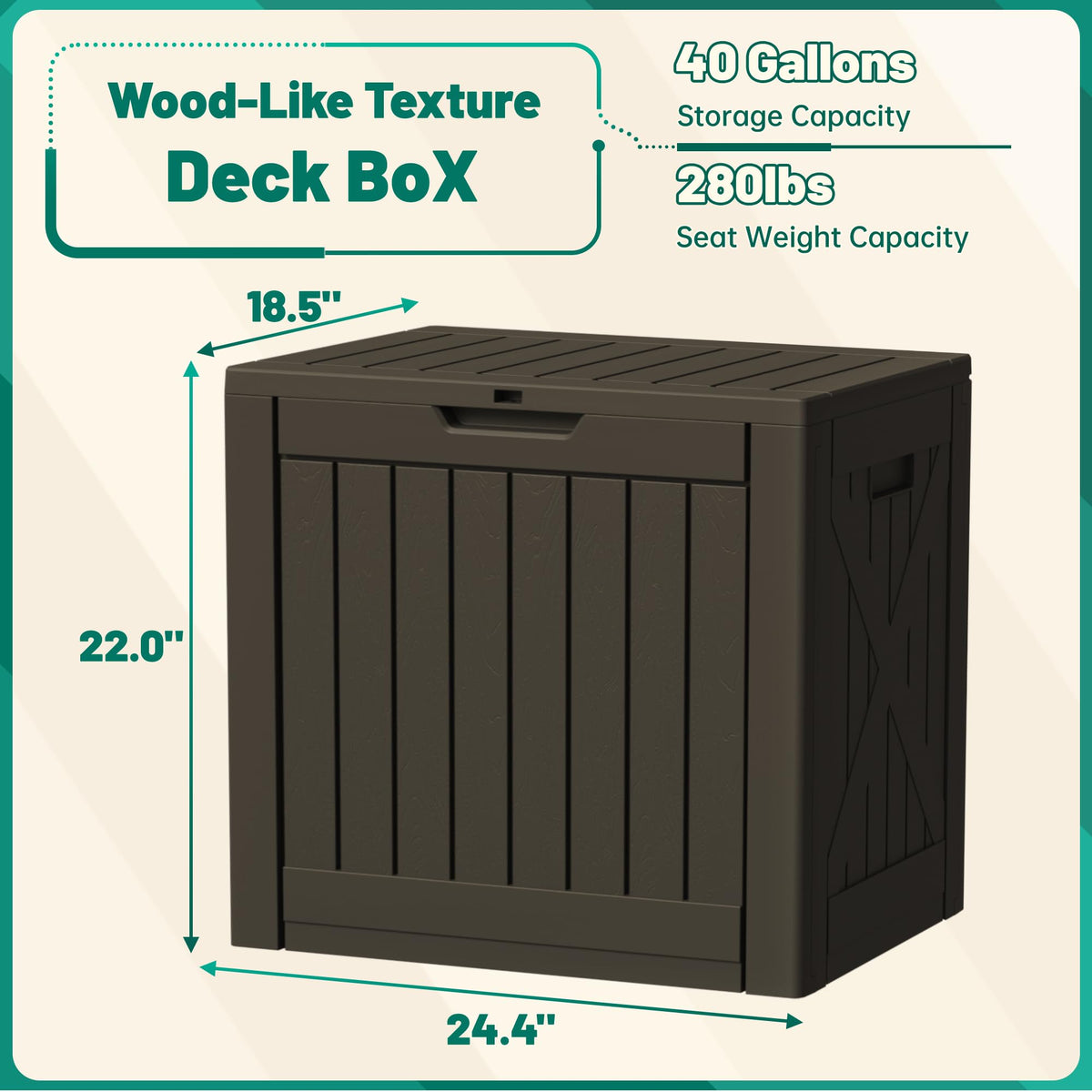 Devoko 40 Gallon Deck Box Outdoor Storage Box Waterproof for Patio, Large Outdoor Storage Bench Lockable for Outside (Deep Brown, 40 Gallon)
