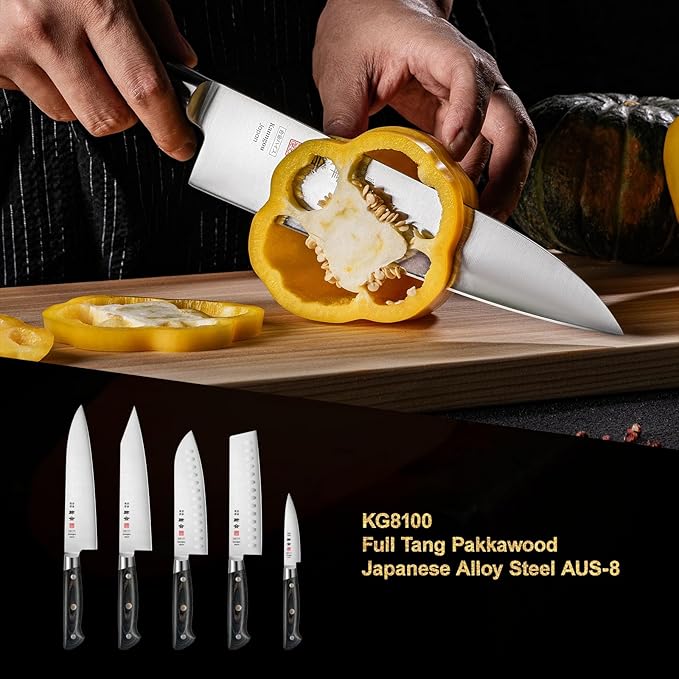 kanngou 8.27 Inch Japanese Chef Knife Kitchen Knife, Japan AUS-8 Alloy Steel Gyuto Knife with Full-Tang Pakkawood Handle, Chef's Knives with Premium Gift Box (Classic Series)