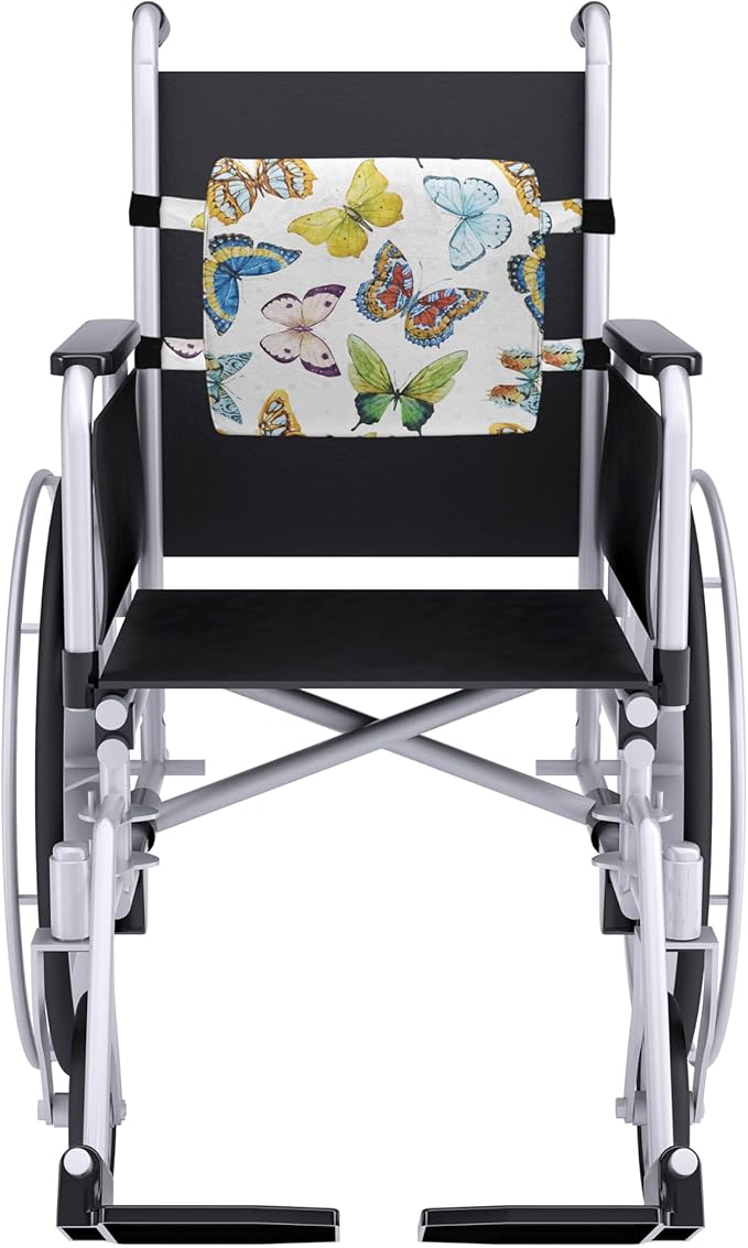 Ambesonne Butterfly Lumbar Back Support Pillow, Colorful Watercolor Animals with Numerous Different Designs and Elements, High Density Foam for Office Chairs Car Seats, 14" x 13", Yellow Blue