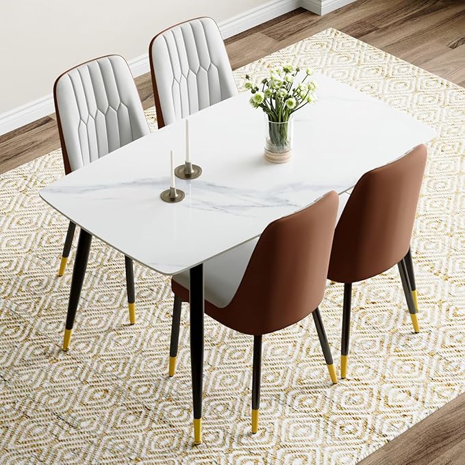 50'' Dining Table Set for 4, Dining Room Sets for 4, Sintered Stone Dining Table Chairs Set of 4, Easy to Assemble,Suitable for Small Spaces