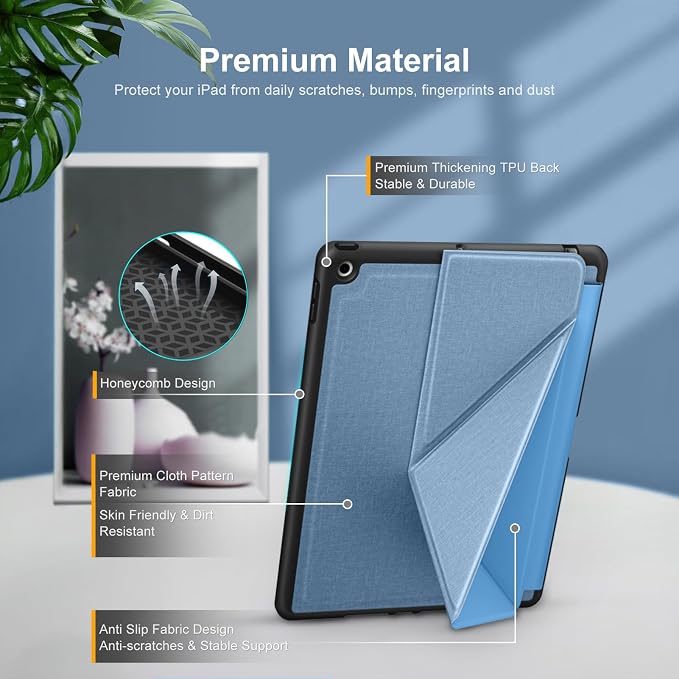 DTTO Foldable Case for for iPad 9th/8th/7th Generation 10.2-inch Black | Origami Magnetic Standing Cover with Pencil Holder,Vertical & Horizontal angles Auto Sleep/Wake