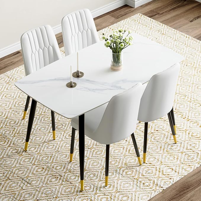 50'' Dining Table Set for 4, Dining Room Sets for 4, Sintered Stone Dining Table Chairs Set of 4, Easy to Assemble,Suitable for Small Spaces