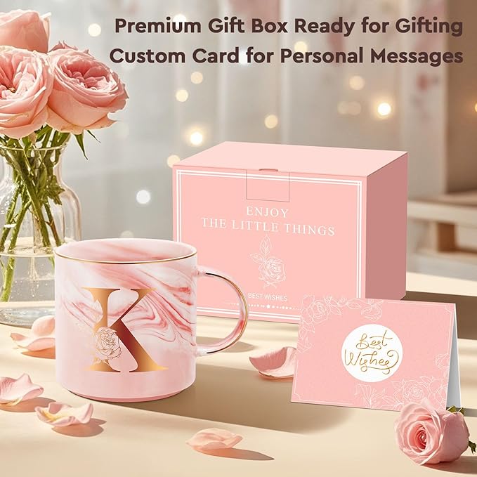Personalized Gifts for Women Coffee Mug, Initial Customized Gift Monogrammed A-Z Coffee Mug 12 OZ, Christmas Anniversary Birthday Gifts for Women Mom Grandma Friend Sister Wife(K)