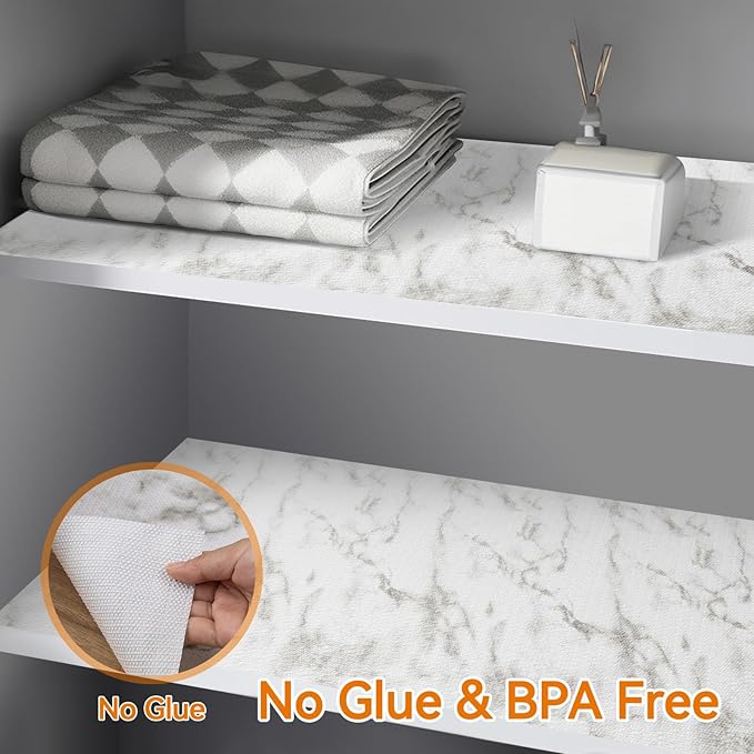 Shelf and Drawer Liner for Kitchen Cabinets Non-Adhesive, Strong Grip Non-Slip Thickened Cabinet Liners for Shelves, Waterproof Mats for Dresser Cupboard, Marble, 23 in x 30 Feet