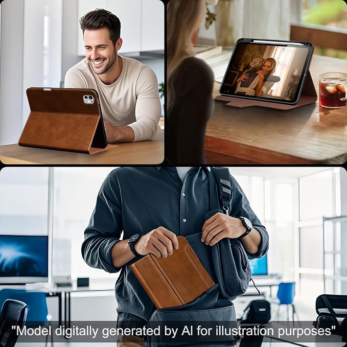 Gexmil Leather Case for iPad Pro 11 Inch M5/M4 2025/2024Crocodile Brown | Genuine Leather CoverPencil HolderMagnetic ClosureSmart Folio Auto Sleep/WakeProtectiveAdjustable Stand