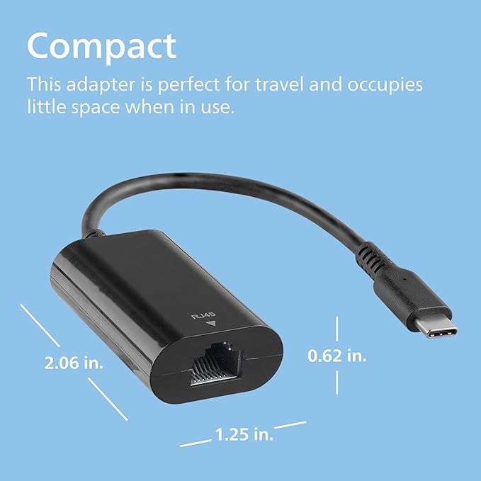 Philips USB C to Ethernet Adapter, Transfer Data 1 Gbps, Works w/Ethernet Cables, Portable USB C Adapter for MacBook Pro, MacBook Air 2018 and Later, iPad Pro 2018 and Later, XPS, Black, SWL3583B/37