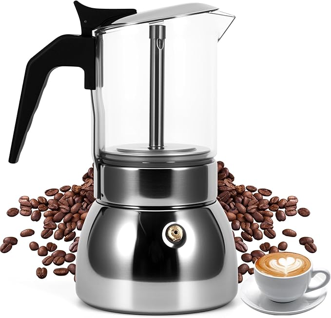 Houkiper Stovetop Espresso Maker, 4Cup 200ML Stovetop Italian Coffee Maker