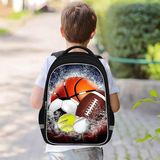 School Backpack for Boys - Sports Boys Backpack for Kids Children Teens Elementary Middle School - Students Bag for Ages 6-18,17″Bookbag Multifunctional Large Capacity