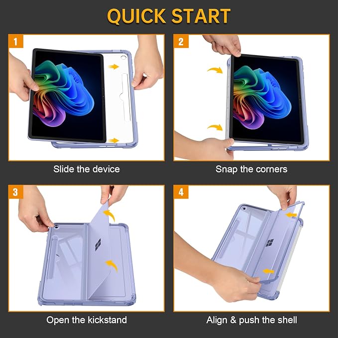Fintie Rugged Case for Surface Pro 12 Inch 1st Edition 2025 Clear | Multi-Angle Stand Type Cover Compatible HD Clear Shockproof TPU Bumper Hard Shell