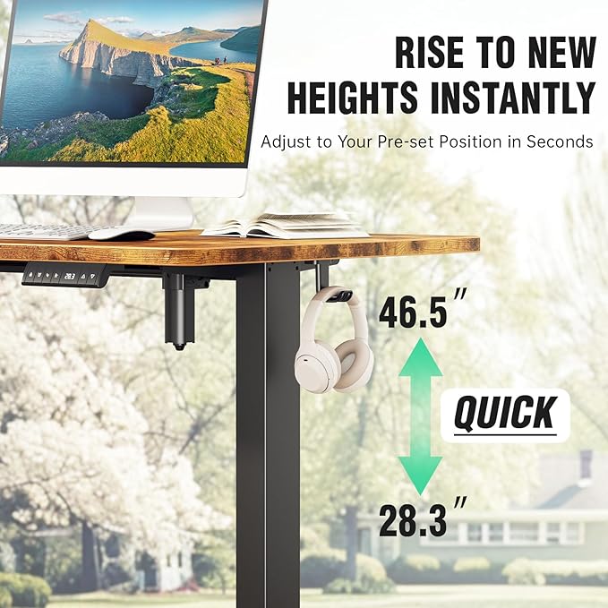Veken 47.2" Standing Desk, Adjustable Height Office Desk with Wood Desktop, Computer Table for Home Work, Study and Gaming, Small Spaces, Modern Furniture,Brown