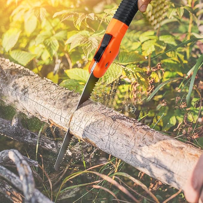 Folding Pruning Saw, Premium Folding Hand Saw with Secure Lock Comfort Soft Grip for Garden or Tree Pruning, Camping, Wood Working(Orange+Black)