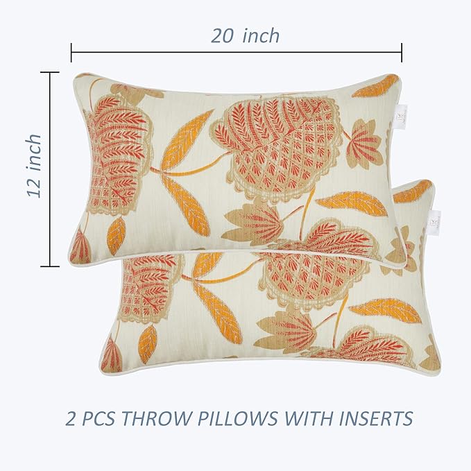 JMGBird Outdoor Lumbar Pillows Set of 2 Outdoor Decorative Pillows with Insert Included 12×20 Inch Outdoor Pillows for Patio Furniture