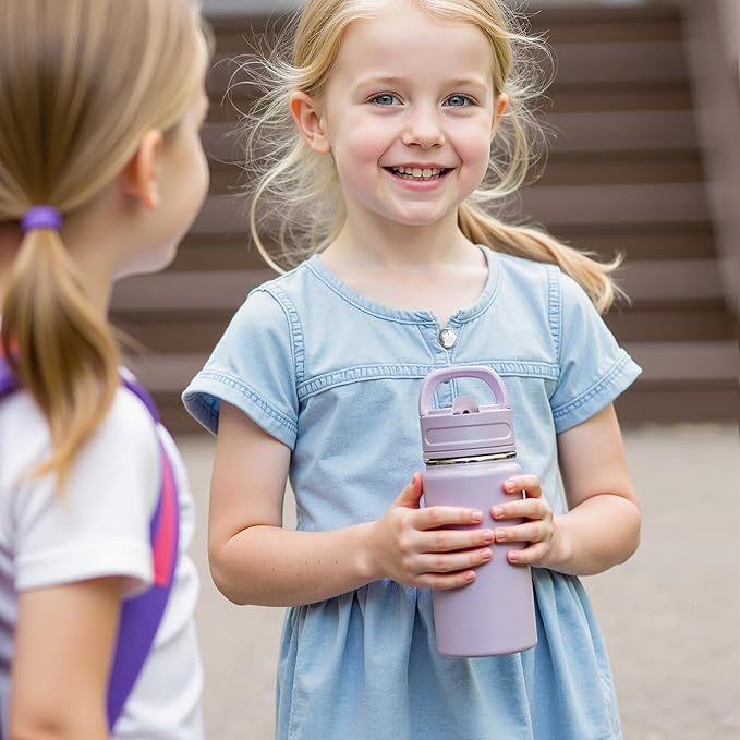 12oz Kids Water Bottle for School, Toddler Water Bottles with Straws, Insulated Water Bottles for Boys&Girls, Stainless Steel Vacuum Insulated Bottle for Kids, Leak-Proof, BPA-Free, aurora