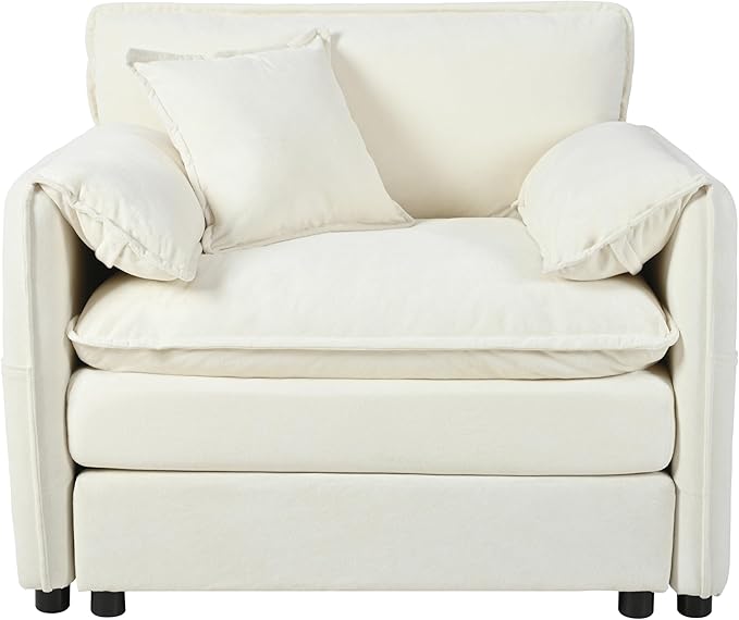 41.73" Oversized Sofa Chair, Chenille Modern Upholstered Armchair, Modular Sectional Sofa for Living Room, Deep Seat Reading Sofa for Bedroom Apartment (White, 41.73 Inch)