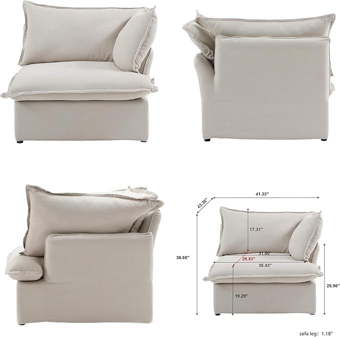 WJShome Love Seat Sofas, 82.66inch Modern Down Filled Modular Sectional Sofas, Cushion Covers Removable, Customizable Modular Sectional Couch for Living Room Apartment Lounge Bedroom (Beige, 2 Seat)