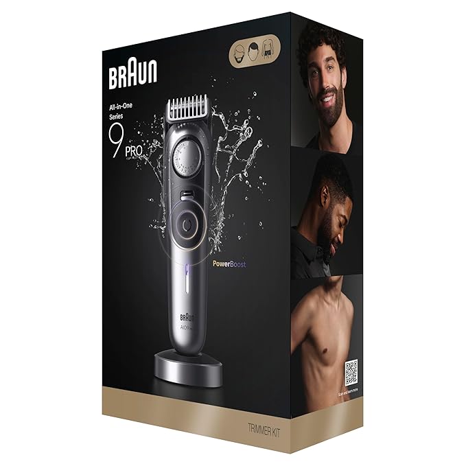 Braun Series 9 PRO All-in-One Beard and Body Trimmer for Men with Gillette Labs Razor, Cordless Grooming System with Precision Length Control, Rechargeable Electric Facial Hair Tool, AIO 9570