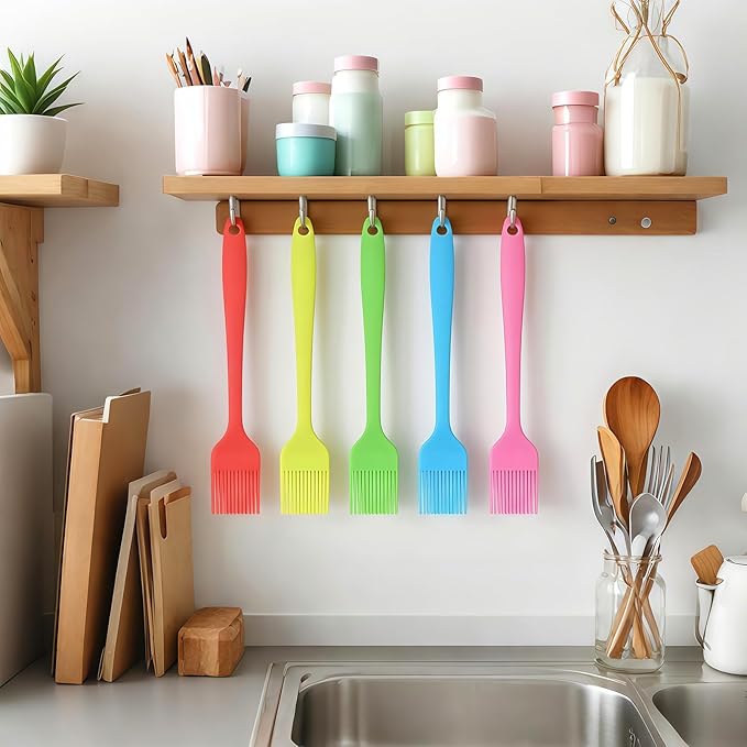 Hokisei Silicone Basting Pastry Brush, 5 PCS Heat Resistant Food Brush Set, One-Piece Design, Stainless Steel Core Oil Brush of Baking, BBQ, Spreading Oil, Butter, Grilling, Marinade, Dishwasher Safe