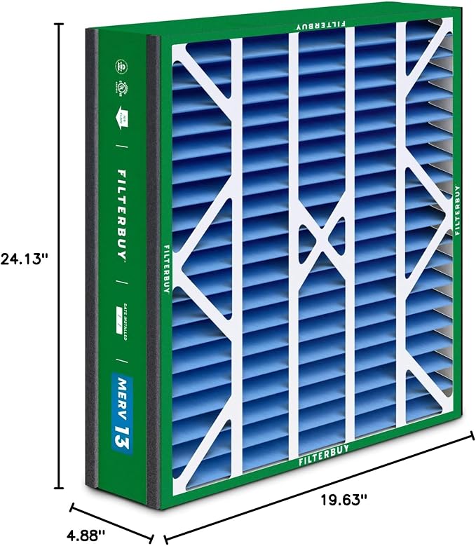 Filterbuy 20x25x5 Air Filter MERV 13 Optimal Smoke & Allergy Defense, Pleated