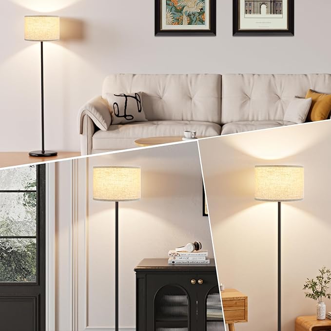 Ambimall 60'' Modern Floor Lamp Set of 2, 2PK Tall Lamps for Living Room Bedroom, Beige Shade with Black Pole(Without Bulb)