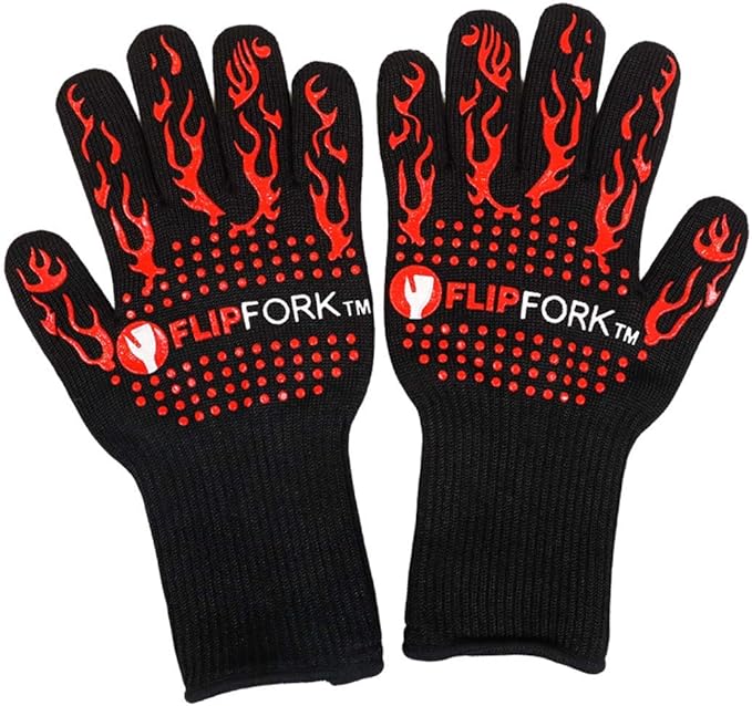 FlipFork 2-piece Griddle Tools Set with FlipFork Boss Multipurpose Grilling Spatula cum BBQ Fork, and Heat-resistant BBQ Gloves, Practical Grill Stuff for Dad and the Pro Chef