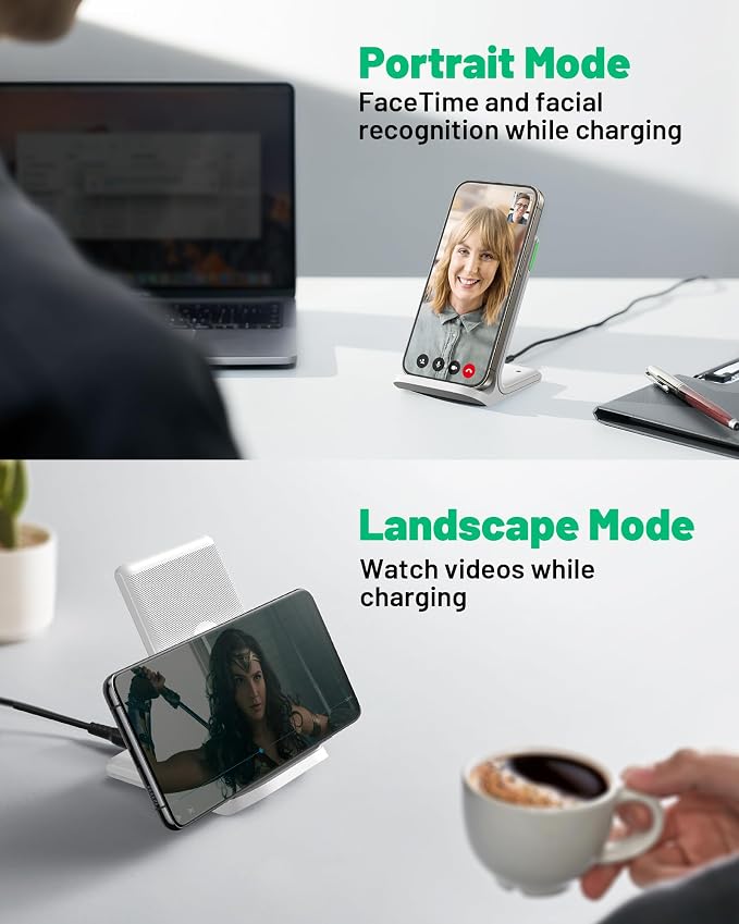 INIU Wireless Charger 15W Fast Wireless Charging Phone Station with LED | Sleep-Friendly Adaptive Light Exclusive Temp°Guard Wireless Charging Station for iPhone 17 16 Pro Max Samsung S25 S24 etc