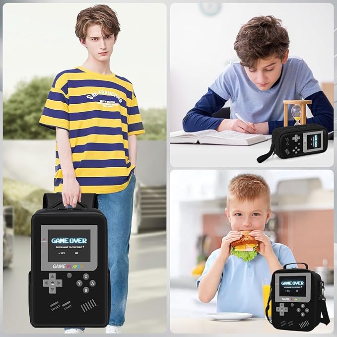 School Backpack for Boys,3pcs Gamer Boys Backpack with Lunch Box Set for Kids Children Teens Elementary Middle School,17" Large Capacity Student Bookbag & Multifunctional Video Game Travel Bag