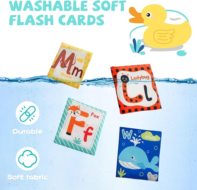 Jollybaby Reusable Soft Cloth ABC Alphabet/Letters Animal Flash Cards for Baby 0-6-12-18 Months, Curious Baby First Words Learning Activity Flashcards, Montessori Sight Words Toy - Easter Gifts