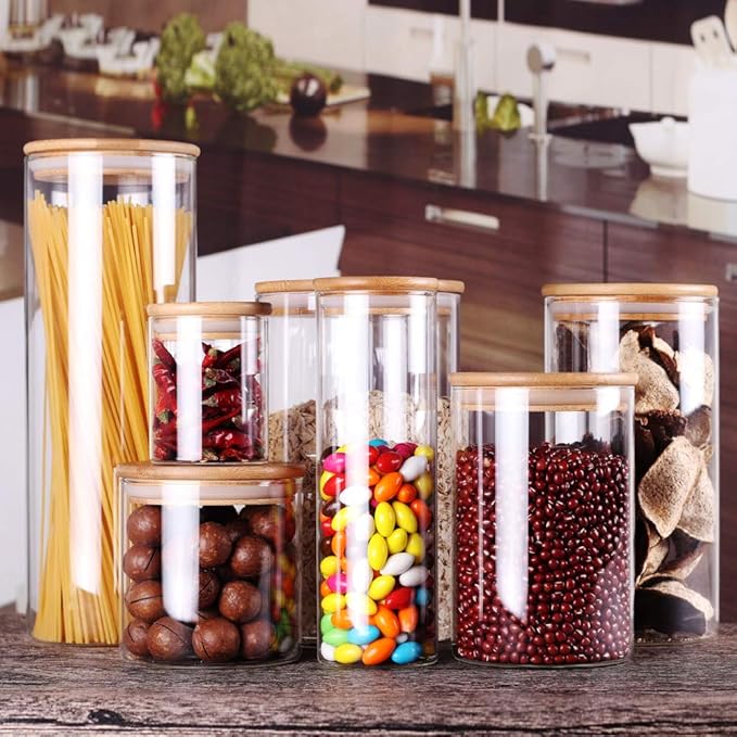 Glass Rice Storage Containers, 60 FL OZ (1800ml) Kitchen Food Jars with Airtight Lid, Stackable Clear Pantry Canister for Coffee Bean, Pet Treat, Flour, Loose Tea and More