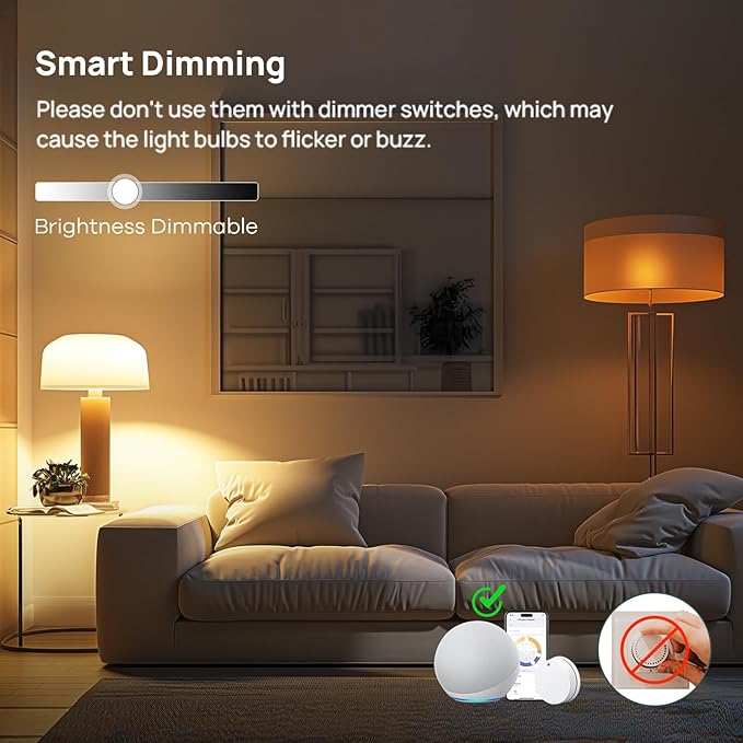 Linkind WiFi Smart Light Bulbs, Alexa Light Bulb Work with Alexa, Google Home, RGBTW 16 Million Color Changing Light Bulbs Dimmable, Mood Lighting, 2.4GHz Only, A19 E26 WiFi Bulb 60W 800LM 8 Pack