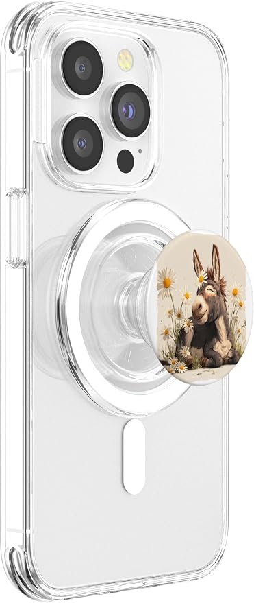 Happy Donkey Face with Flowers and Dandelion PopSockets PopWallet for MagSafe