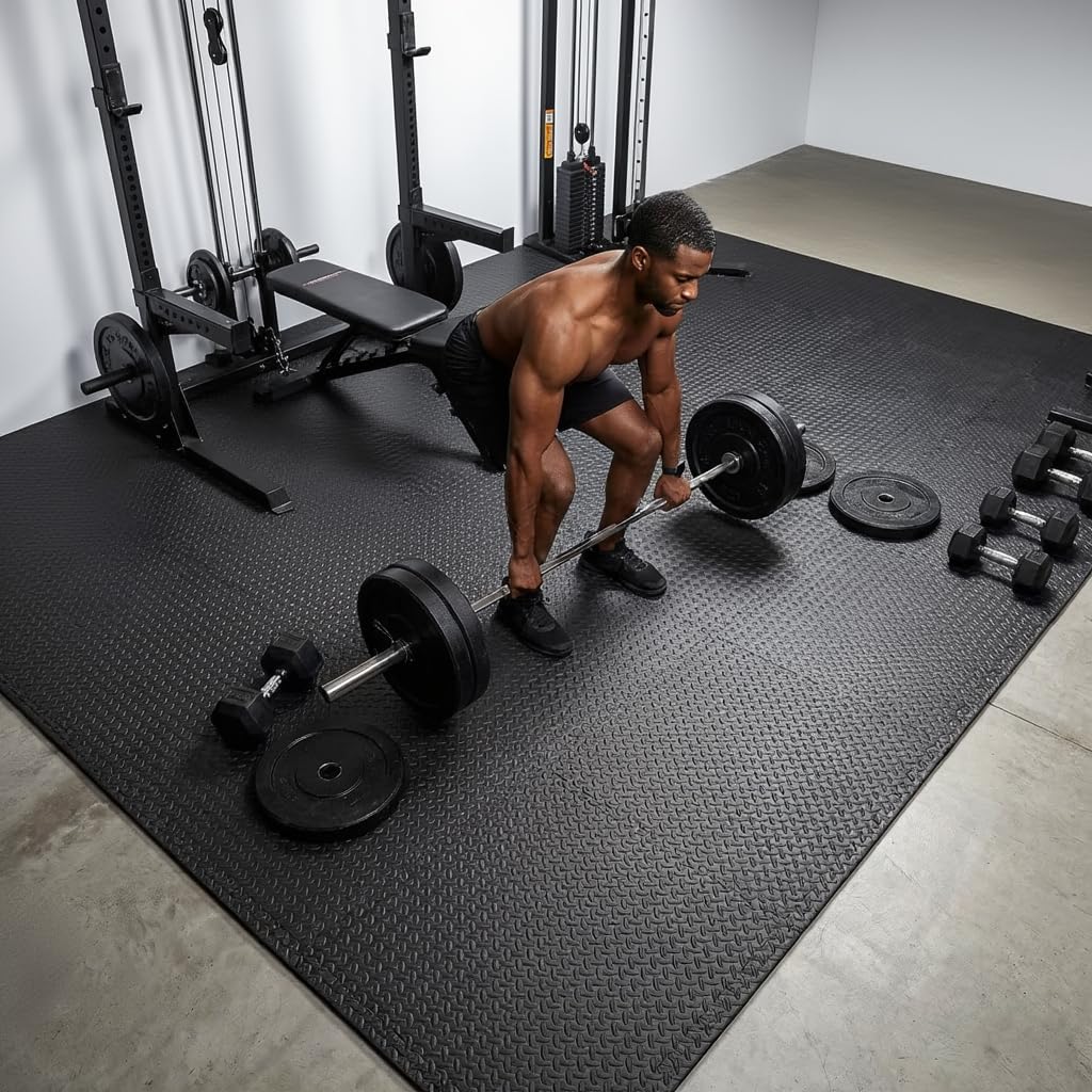 12-Tile Interlocking Puzzle Exercise Mat, 24'' x 24'' EVA Foam Flooring for Gym Equipment, Black
