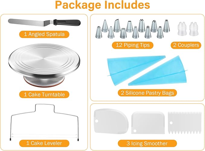Kootek 22 Aluminum Cake Stand Turntable Set for Decorating Baking Kit, 12"