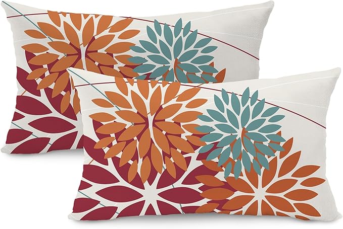 DFXSZ Outdoor Throw Pillow Covers 12x20 Inch Set of 2 Waterproof Spring Summer Geometric Elegant Burnt Orange Outdoor Pillow Covers for Patio Funiture Garden Couch 168D12