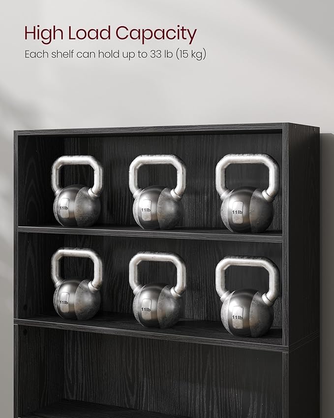VASAGLE Custos Collection - Bookshelf, 5-Tier Bookcase, Book Shelf, Open Storage Shelf, 9.4 x 30 x 52.8 Inches, for Living Room, Home Office, Dinning Room, Ebony Black ULBC175T56