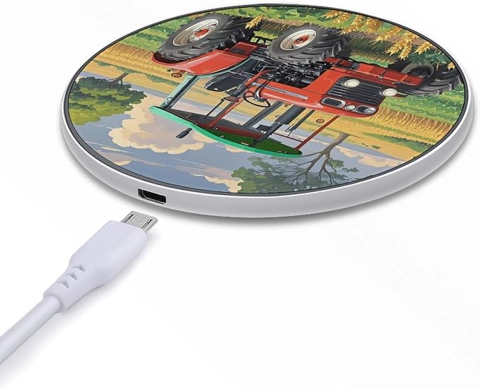 Tractor Theme Wireless Charger 10W Portable Fast Wireless Charging Pad Compatible with Phone Slim Charging Station Lightweight Charger Mat Charging Block for Travel Home Office