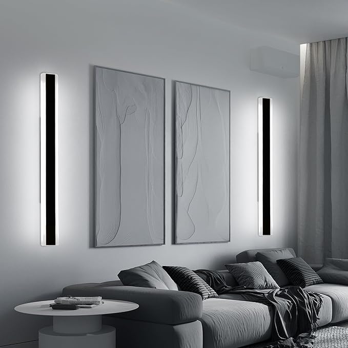 Mikeru 39.3inch Long Led Wall Light, 6000k Cool White Modern Outdoor Wall Light Ip65 Waterproof Black Acrylic Porch Exterior Lighting Fixtures, Exterior Wall Mount Lights for Garage Front Door