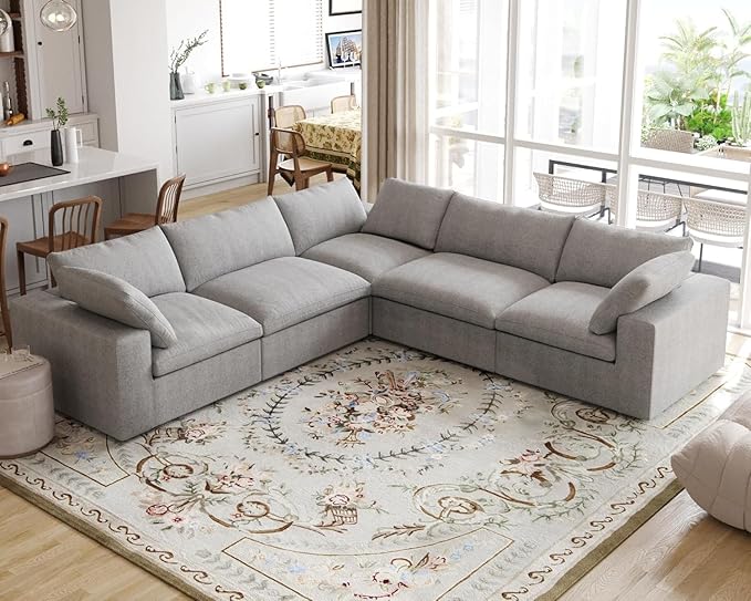 JACH V-Shaped Cloud Sectional Couch for Living Room, 5-Seats Modular Convertible Sofas, Sofa Covers Removable, Cloud Sofa for Living Room, Apartment (Grey)