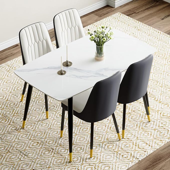 50'' Dining Table Set for 4, Dining Room Sets for 4, Sintered Stone Dining Table Chairs Set of 4, Easy to Assemble,Suitable for Small Spaces