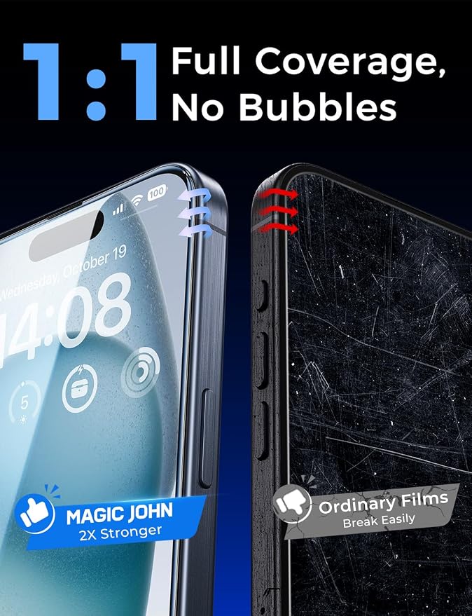 MAGIC JOHN Easy Installation for iPhone 15 Screen Protector Tempered Glass | 2 Pack 6.1 inch 9H Tempered Glass Auto Dust-Elimination Bubble Free HD Clear