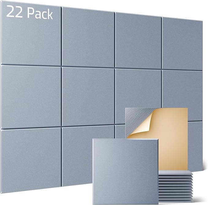 Sonicism 22 Pack Acoustic Wall Panels with Self-Adhesive, 12" X 12" X 0.4" Sound Proof Foam Panels, Decorative Soundproof Wall Panels, Sound Proof Absorbing Tiles for Home & Offices, Smoky Gray