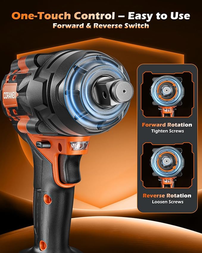 1/2" Cordless Impact Wrench | 1300N.m (960ft-lbs) | 2x4.0Ah Batteries - Longer Runtime | Fast Charger | Variable Speed Control | Brushless Motor High Torque Impact Gun for Auto Repair, Home