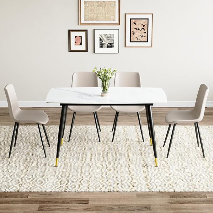 50'' Dining Table Set for 4, Dining Room Sets for 4, Sintered Stone Dining Table Chairs Set of 4, Easy to Assemble,Suitable for Small Spaces