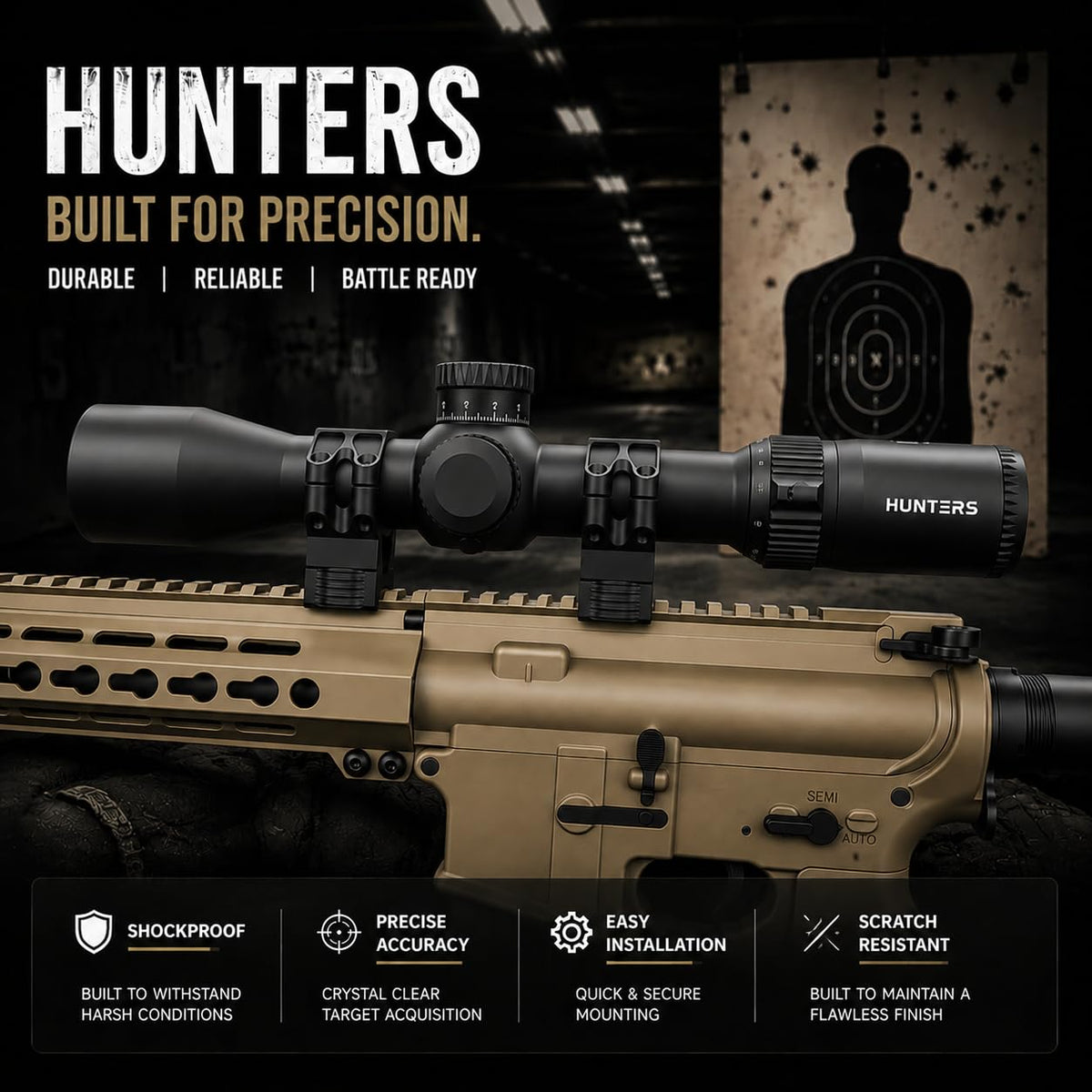 Techhunters Precision Rifle Scope Rings - 6061-T6 Aluminum Picatinny 34mm Scope Mounts 1.16 inch Center High (Medium, 34mm)
